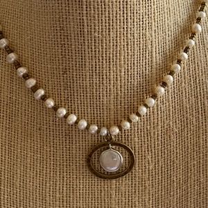 SILPADA N1894 Pearl Brass Sterling Silver Go Coastal Necklace 925